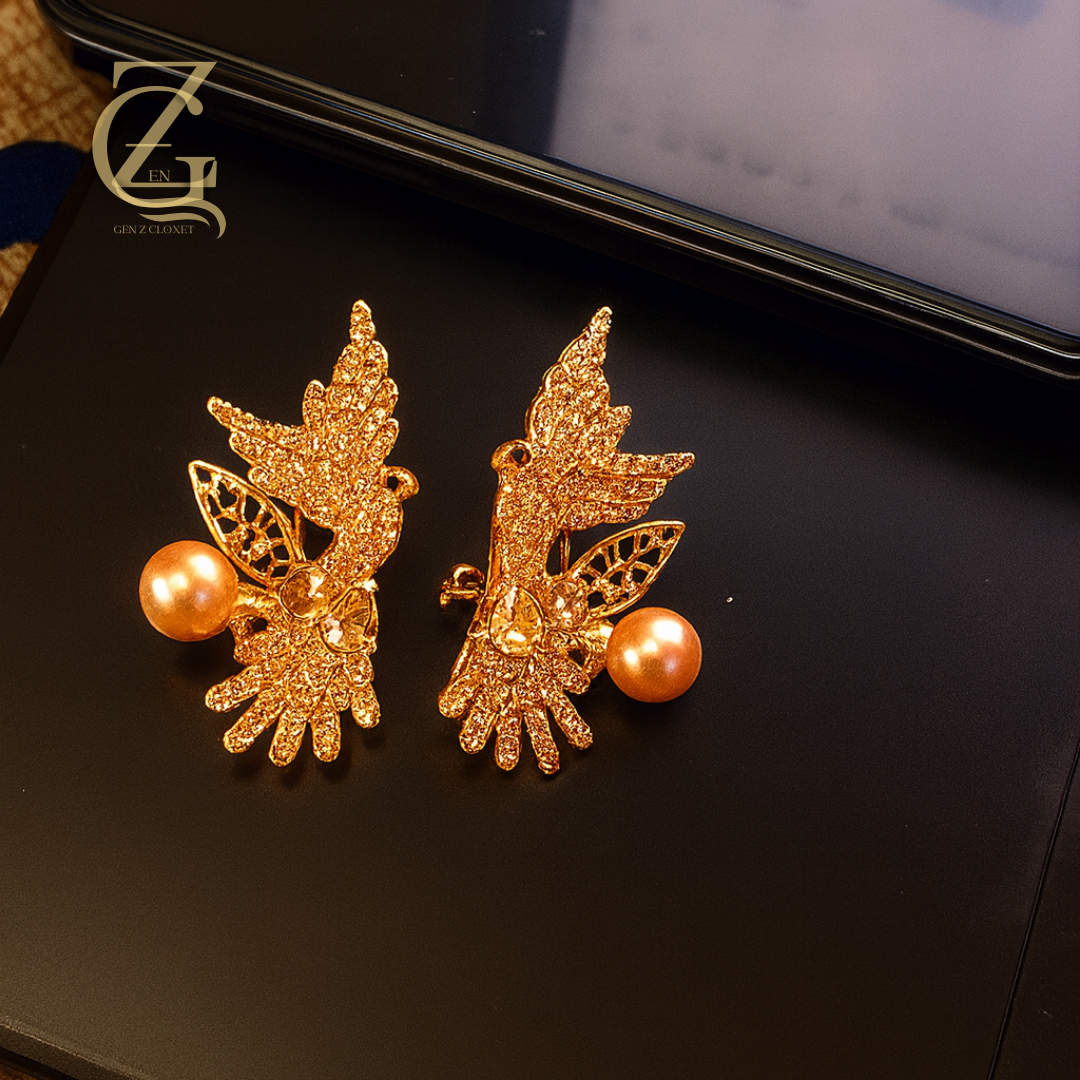 1 gold bird pearl earrings - Image 1