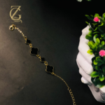 Gold Plated Black Clover Bracelet  Lucky Charm - Image 5
