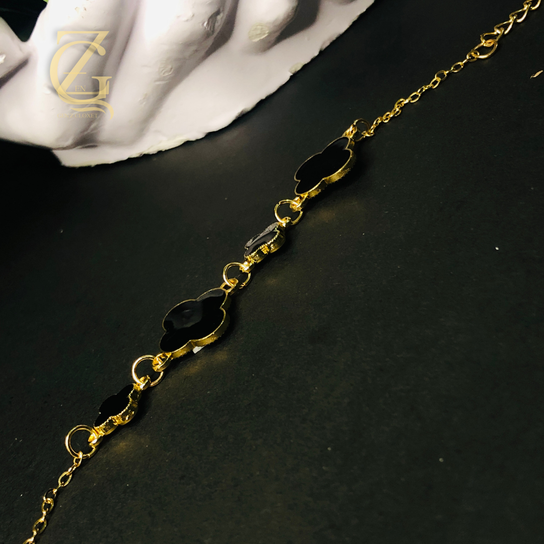 136 Gold Plated Black Clover Bracelet Lucky Charm - Image 1