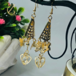 gold butterfly and heart dangle earrings - Image 3