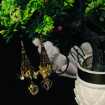 gold butterfly and heart dangle earrings - Image 4