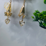 gold butterfly and heart dangle earrings - Image 5