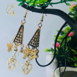 gold butterfly and heart dangle earrings - Image 6