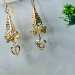 gold butterfly and heart dangle earrings