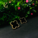 Gold Plated Black Clover Stud Earrings - Image 3