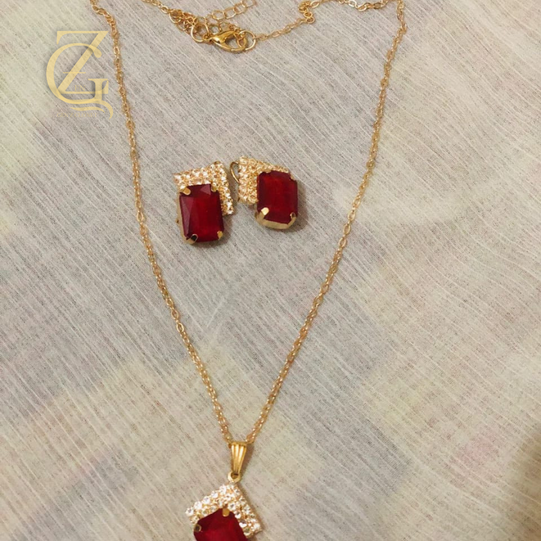2 Vintage Czech chain necklace earring set ruby red crystal - Image 1