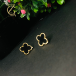 Gold Plated Black Clover Stud Earrings - Image 7