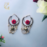 Vintage Style Red Rose & Chain Hoops  Fashion Jewelry - Image 8