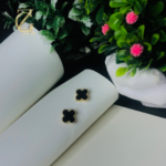 Gold Plated Black Clover Stud Earrings - Image 9