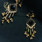 Gold-plated black American diamond drop dangle earrings - Image 2