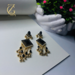 Gold-plated black American diamond drop dangle earrings - Image 3
