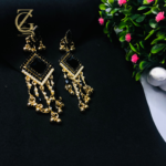 Gold-plated black American diamond drop dangle earrings - Image 4