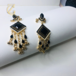 Gold-plated black American diamond drop dangle earrings - Image 5