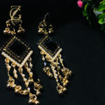Gold-plated black American diamond drop dangle earrings - Image 6