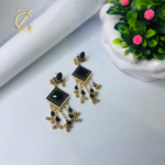 Gold-plated black American diamond drop dangle earrings - Image 7