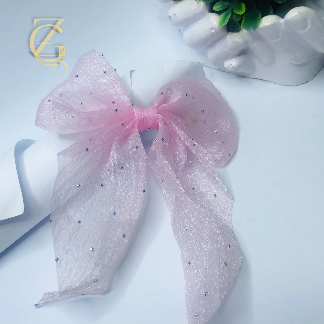 240 Gen Z Cloxet Womens Glitzy Pink Ribbon Bow Barrette - Image 1