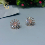 Gold Plated Green Crystal Stud Earrings  Flower Design - Image 2