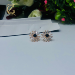 Gold Plated Green Crystal Stud Earrings  Flower Design - Image 3