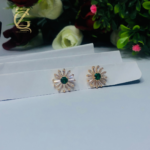 Gold Plated Green Crystal Stud Earrings  Flower Design - Image 4