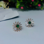 Gold Plated Green Crystal Stud Earrings  Flower Design - Image 5