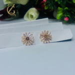 Gold Plated Green Crystal Stud Earrings  Flower Design - Image 6