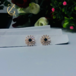 Gold Plated Green Crystal Stud Earrings  Flower Design - Image 7