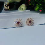 Gold Plated Green Crystal Stud Earrings  Flower Design - Image 8