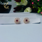 Gold Plated Green Crystal Stud Earrings  Flower Design - Image 10