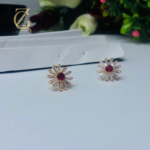 Gold Plated Green Crystal Stud Earrings  Flower Design - Image 11