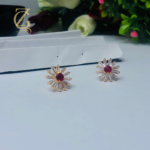 Gold Plated Green Crystal Stud Earrings  Flower Design - Image 12
