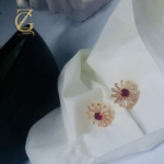 Gold Plated Green Crystal Stud Earrings  Flower Design - Image 13