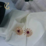 Gold Plated Green Crystal Stud Earrings  Flower Design - Image 14