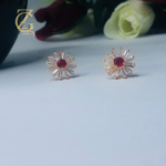 Gold Plated Green Crystal Stud Earrings  Flower Design - Image 15