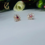 Gold Plated Green Crystal Stud Earrings  Flower Design - Image 16