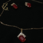 Vintage Czech chain necklace earring set ruby red crystal - Image 6