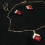 Vintage Czech chain necklace earring set ruby red crystal - Image 7