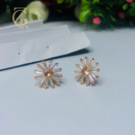 Gold Plated Green Crystal Stud Earrings  Flower Design