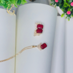 Vintage Czech chain necklace earring set ruby red crystal - Image 10