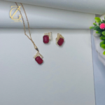 Vintage Czech chain necklace earring set ruby red crystal - Image 12