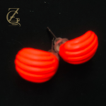 Neon Red Ribbed Stud Earrings Vintage 80s Style