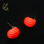 Neon Red Ribbed Stud Earrings Vintage 80s Style - Image 2