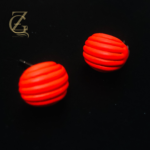 Neon Red Ribbed Stud Earrings Vintage 80s Style - Image 3
