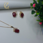 Vintage Czech chain necklace earring set ruby red crystal - Image 2