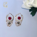 Vintage Style Red Rose & Chain Hoops  Fashion Jewelry - Image 3