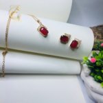 Vintage Czech chain necklace earring set ruby red crystal - Image 4