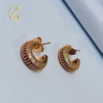 Gen Z Cloxet Gold Plated Ruby Crystal Hoop Earrings Huggie Style - Image 7