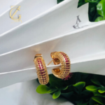 Gen Z Cloxet Gold Plated Ruby Crystal Hoop Earrings Huggie Style - Image 10