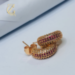 Gen Z Cloxet Gold Plated Ruby Crystal Hoop Earrings Huggie Style - Image 14