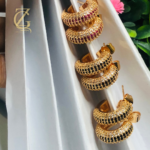 Gen Z Cloxet Gold Plated Ruby Crystal Hoop Earrings Huggie Style - Image 15