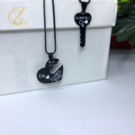 Black Heart and Key Couple Necklace Set